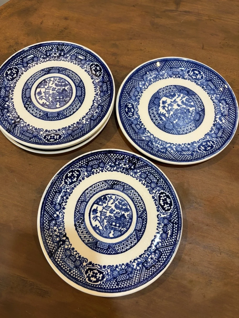 Blue and White Willow-Style Ceramic Salad Plates - Set of 6
